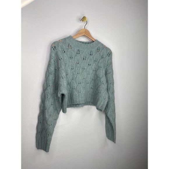 Topshop Blue Stitch Cropped Knitted Women's Pullover Sweater Size: Medium NWOT - Picture 3 of 6